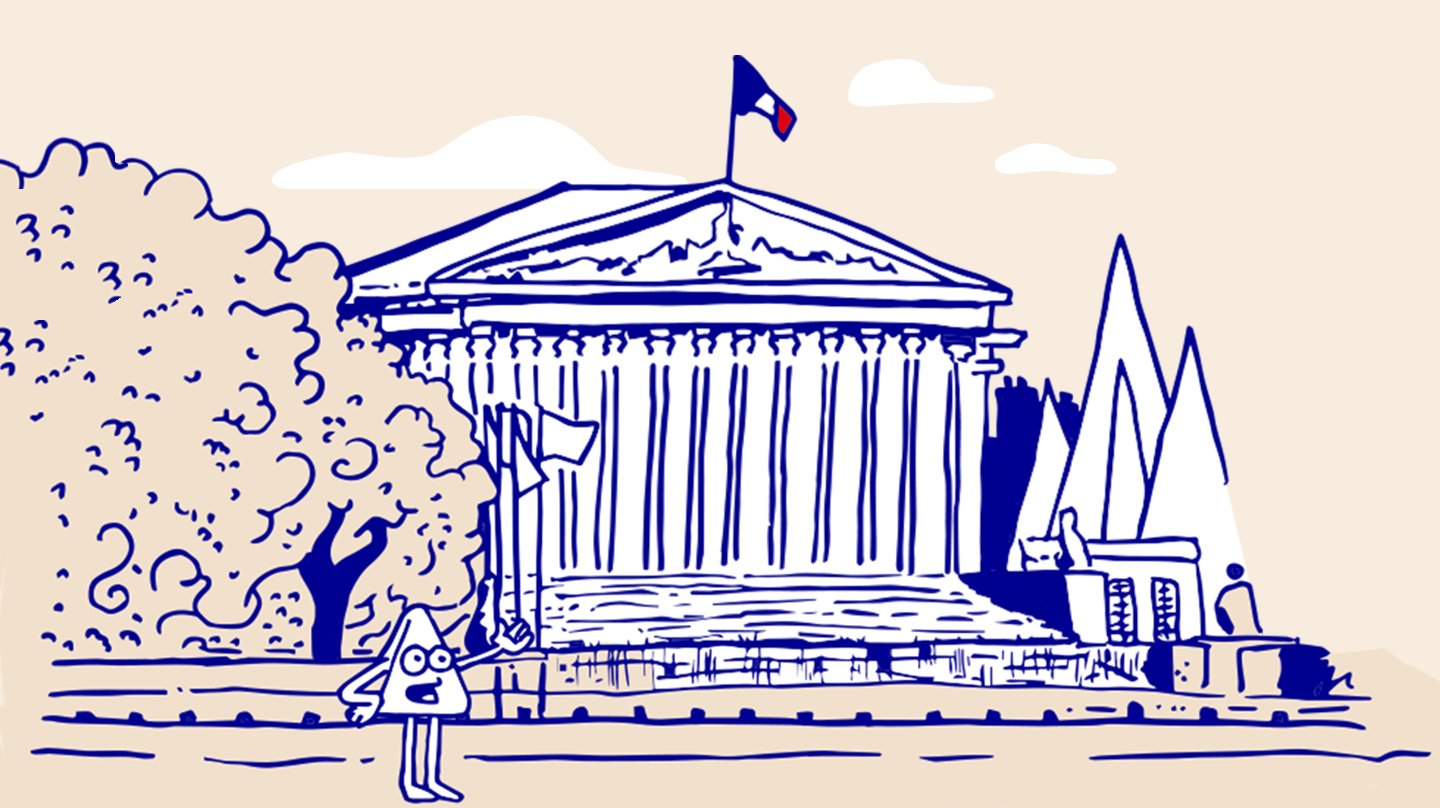 Un visuel montrant l'Assemblée nationale dessinée en bleu.