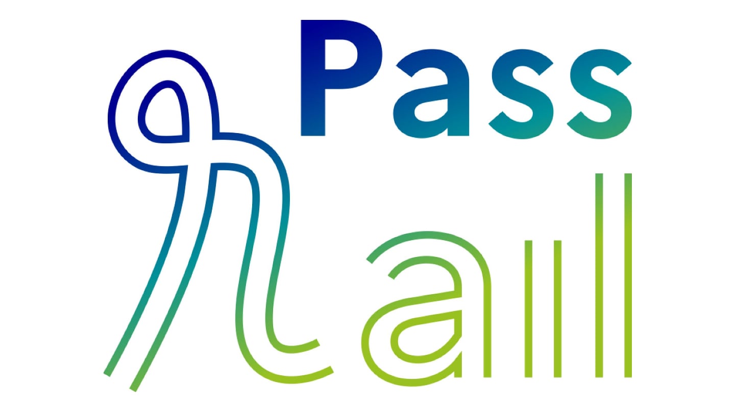 Le logo du Pass Rail inscrit dans un camaïeu de bleu et vert.